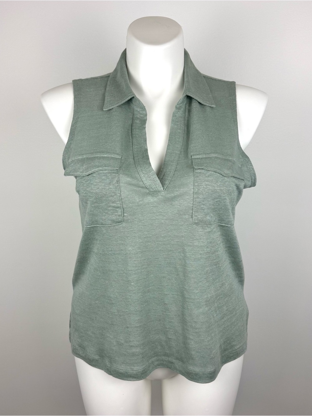 Nicole Miller 100% Linen Sleeveless Tank Top in Sage Green L